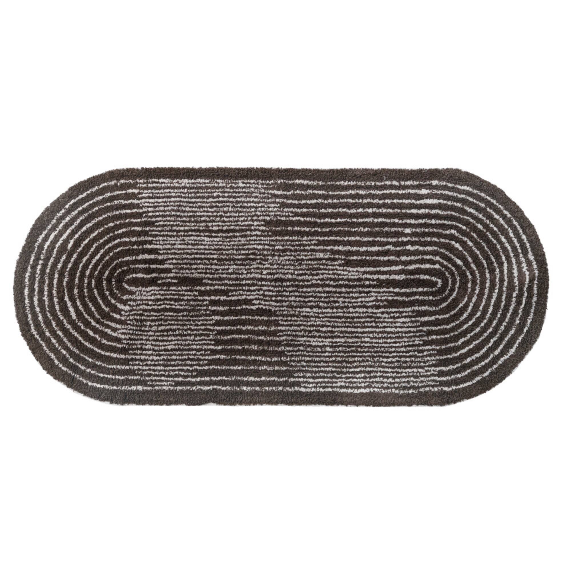 Hello Honey® Brown & Ivory Modern Oval Cotton Tufted Rug With Woven Line Design, 60" x 24"